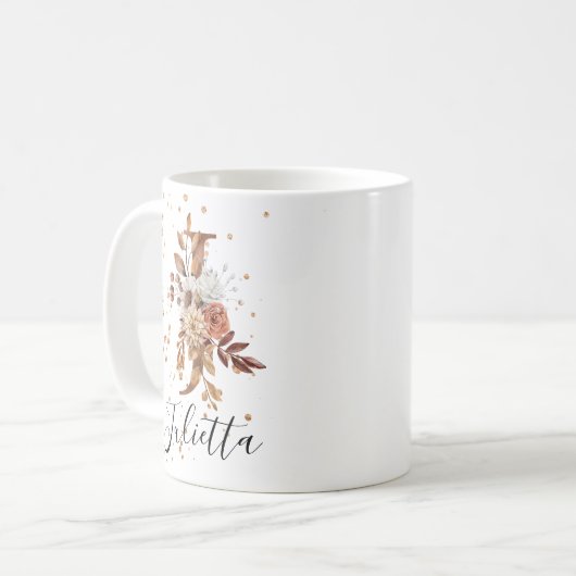 Koper Floral Letter J Monogram Coffee Mok (Voorkant links)