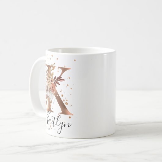 Koper Floral Letter K Monogram Coffee Mok (Voorkant links)