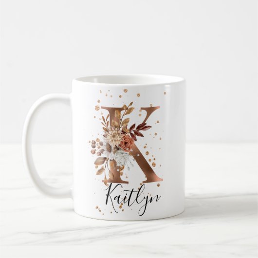 Koper Floral Letter K Monogram Coffee Mok (Links)