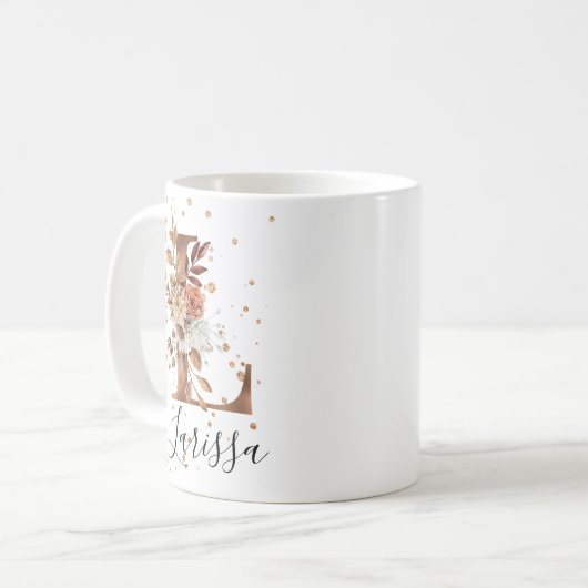 Koper Floral Letter L Monogram Coffee Mok (Voorkant links)