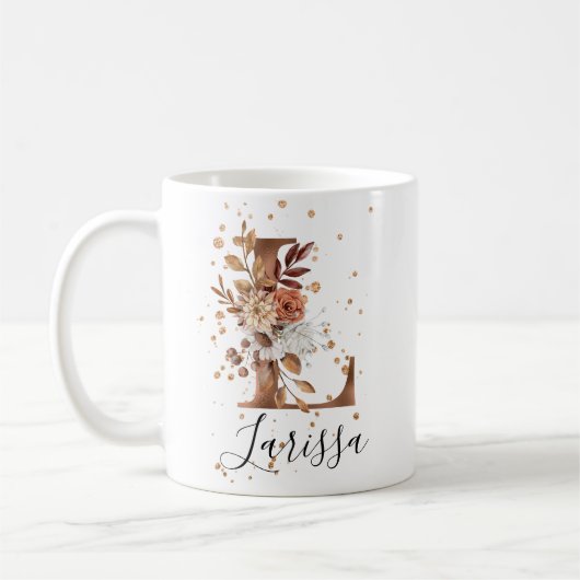 Koper Floral Letter L Monogram Coffee Mok (Links)