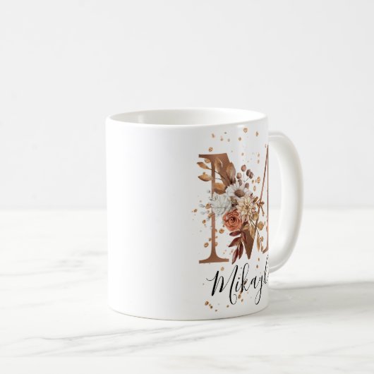 Koper Floral Letter M Monogram Coffee Mok (Voorkant rechts)