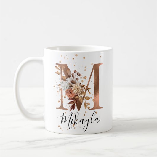 Koper Floral Letter M Monogram Coffee Mok (Links)