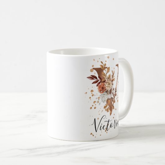 Koper Floral Letter/Monogram koffie Mok (Voorkant rechts)