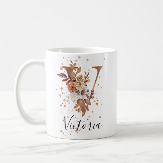 Koper Floral Letter/Monogram koffie Mok (Links)