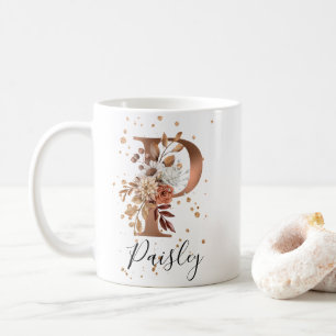 Koper Floral Letter P Monogram Coffee Mok