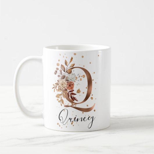 Koper Floral Letter Q Monogram Coffee Mok (Links)