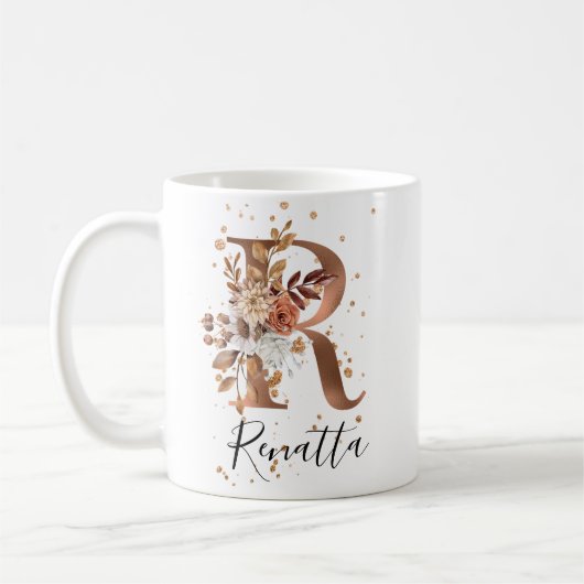 Koper Floral Letter R Monogram Coffee Mok (Links)