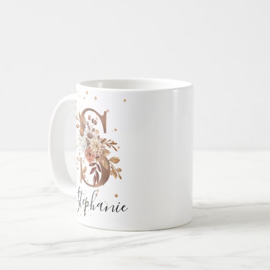 Koper Floral Letter S Monogram Coffee Mok (Voorkant links)