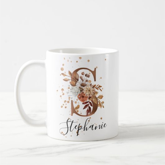 Koper Floral Letter S Monogram Coffee Mok (Links)