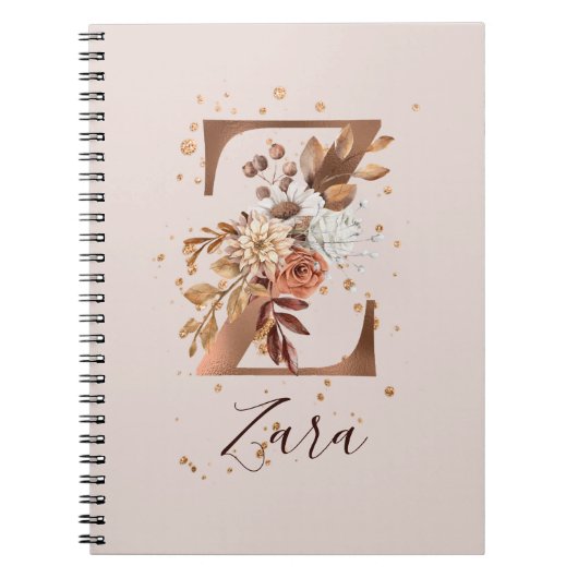 Koper Floral Monogram Letter Z Herfst Flowers Notitieboek (Voorkant)