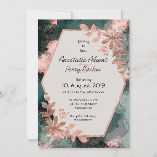 Koper Floral op zwarte en Blauwgroen Waterverf Kaart (Voorkant)