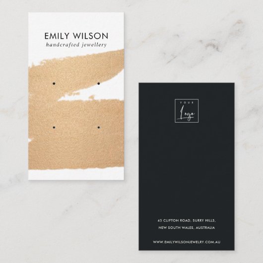 KOPER FOIL BRUSH STROKE 2 STUD EARRING DISPLAY VISITEKAARTJE (Voorkant / Achterkant)