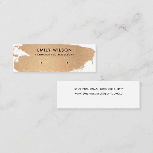 KOPER FOIL BRUSH STROKE STUD EARRING DISPLAY MINI VISITEKAARTJE (Voorkant / Achterkant)