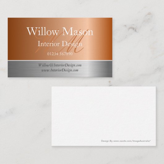 Koper Folie en geborsteld stalen monogram Visiteka Visitekaartje (Voorkant / Achterkant)