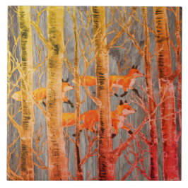 Koper Fox-Bossen op grijze Stone Autumn Batik Kijk Tegeltje