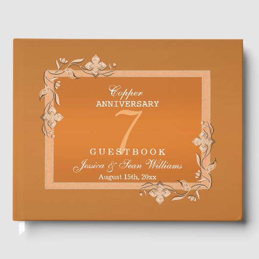 Koper Gem en Glitter 7th Wedding Jubileum Gastenboek (Voorkant)
