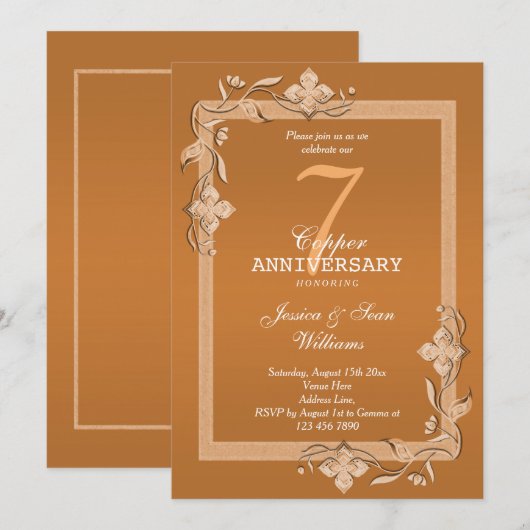 Koper Gem en Glitter 7th Wedding Jubileum Kaart (Voorkant / Achterkant)