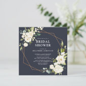 Koper Geometric Blue White Floral Square Shower Kaart (Staand voorkant)