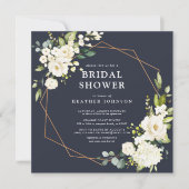 Koper Geometric Blue White Floral Square Shower Kaart (Voorkant)