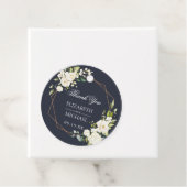 Koper Geometric Blue White Floral Wedding Bedankjes Labels (In situ)