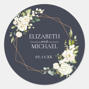 Koper Geometric Blue White Floral Wedding Ronde Sticker