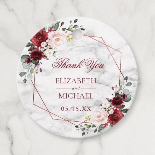 Koper Geometric Burgundy Marble Elegant Wedding Bedankjes Labels (Voorkant)