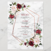 Koper Geometric Burgundy Marble Elegant Wedding Menu (Voorkant)