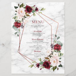 Koper Geometric Burgundy Marble Elegant Wedding Menu