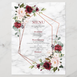 Koper Geometric Burgundy Marble Elegant Wedding Menu
