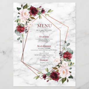 Koper Geometric Burgundy Marble Elegant Wedding Menu