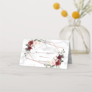 Koper Geometric Burgundy Marble Elegant Wedding Plaatskaartje