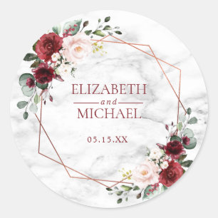 Koper Geometric Burgundy Marble Elegant Wedding Ronde Sticker