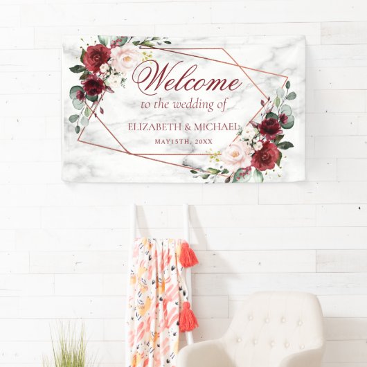 Koper Geometric Burgundy Marble Elegant Wedding Spandoek (Insitu)