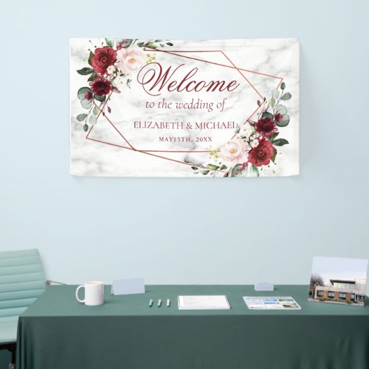 Koper Geometric Burgundy Marble Elegant Wedding Spandoek (Beurs)