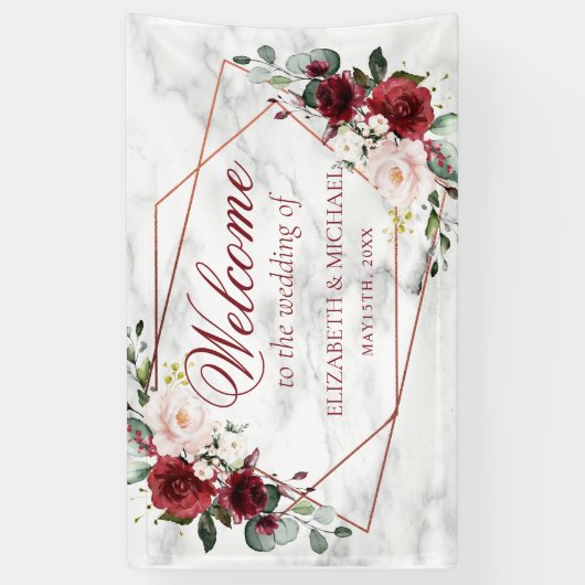 Koper Geometric Burgundy Marble Elegant Wedding Spandoek (Verticaal)