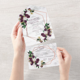 Koper Geometric Marble Plum Burgundy Floral All In One Uitnodiging