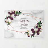 Koper Geometric Marble Plum Burgundy Floral Drieluik Uitnodiging (Cover)