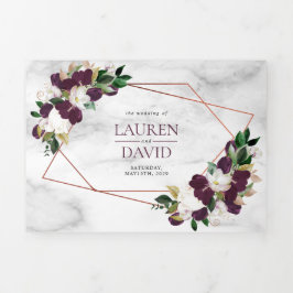 Koper Geometric Marble Plum Burgundy Floral Drieluik Uitnodiging