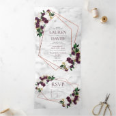 Koper Geometric Marble Plum Burgundy Floral Drieluik Uitnodiging (Binnen)