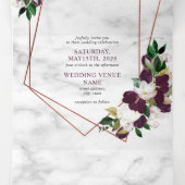 Koper Geometric Marble Plum Burgundy Floral Drieluik Uitnodiging (Binnenkant midden)