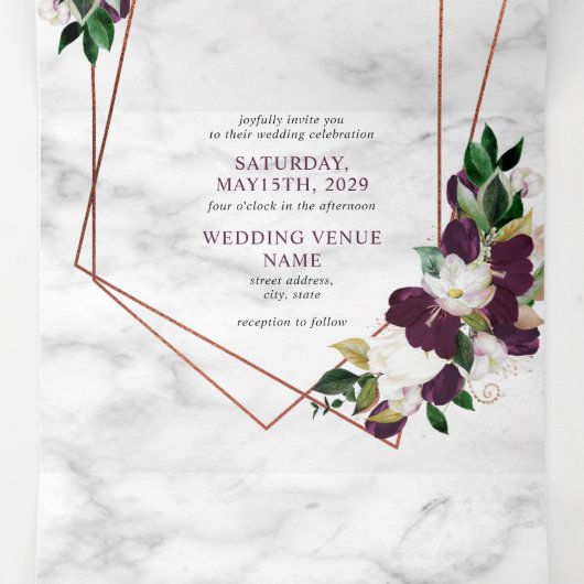 Koper Geometric Marble Plum Burgundy Floral Drieluik Uitnodiging (Binnenkant midden)