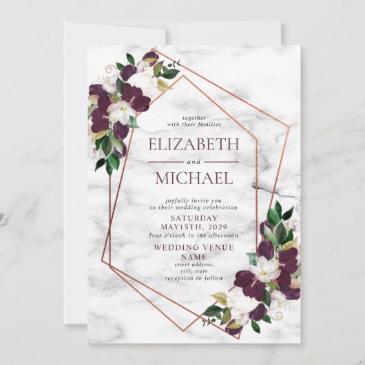 Koper Geometric Marble Plum Burgundy Floral Kaart (Voorkant)