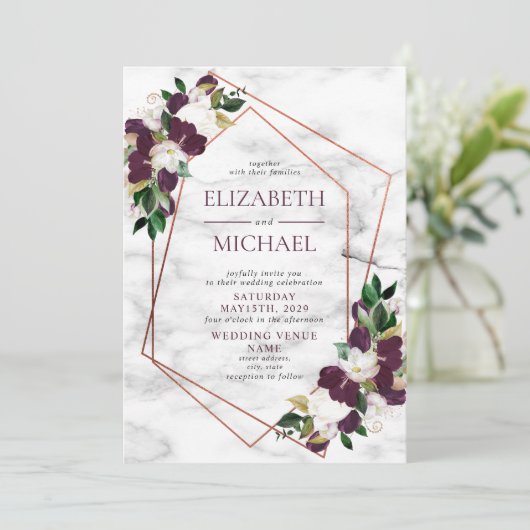 Koper Geometric Marble Plum Burgundy Floral Kaart (Staand voorkant)