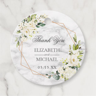 Koper Geometric Marble White Floral Wedding Bedankjes Labels
