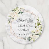 Koper Geometric Marble White Floral Wedding Bedankjes Labels (Achterkant)