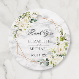 Koper Geometric Marble White Floral Wedding Bedankjes Labels