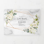 Koper Geometric Marble White Floral Wedding Drieluik Uitnodiging (Cover)