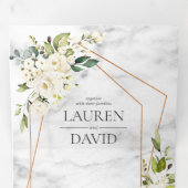 Koper Geometric Marble White Floral Wedding Drieluik Uitnodiging (Binnenzijde eerst)