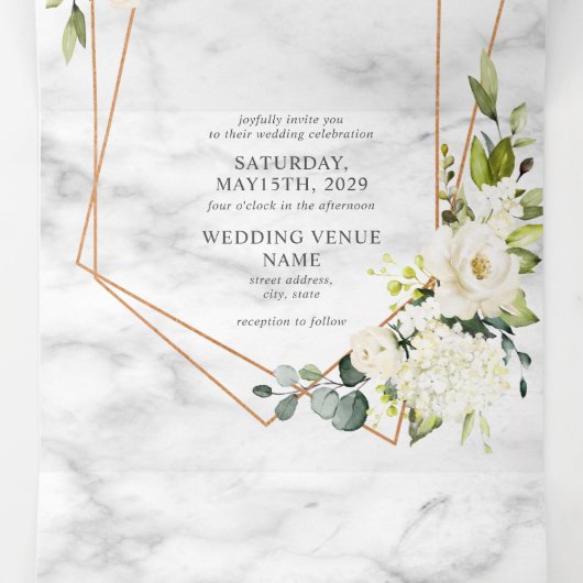 Koper Geometric Marble White Floral Wedding Drieluik Uitnodiging (Binnenkant midden)